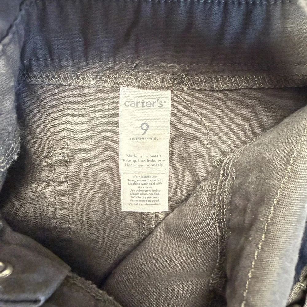 Carter's Little Scout Overalls Bib Baby Boys 9 Months Gray Cotton Outdoor Expert